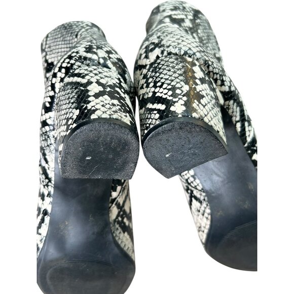 Anne Klein Ankle Booties GET IT Snakeskin Print Black White Women's Sz 8 Heel - Picture 9 of 13